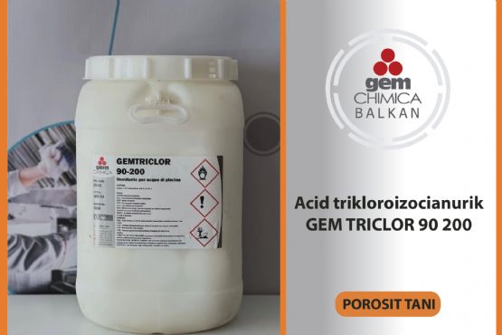 Acid trikloroizocianurik GEM TRICLOR 90 200, acid sanitizues per klorifikimin e ujit te pishinave, sanitizues me tableta per ujerat e pishinave nga Gem Chimica